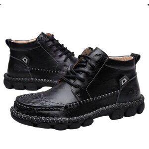 New Men's Cowhide Leather Hand Stitched Ankle Boots size 8 Black